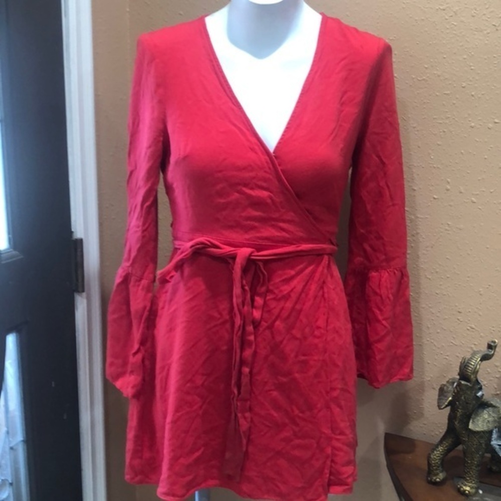 Bcbgeneration red bell sleeve wrap around dress